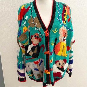 Vintage 90's Alfonso Pozo for Globetrotter "Jungle Animal" Cardigan Sweater